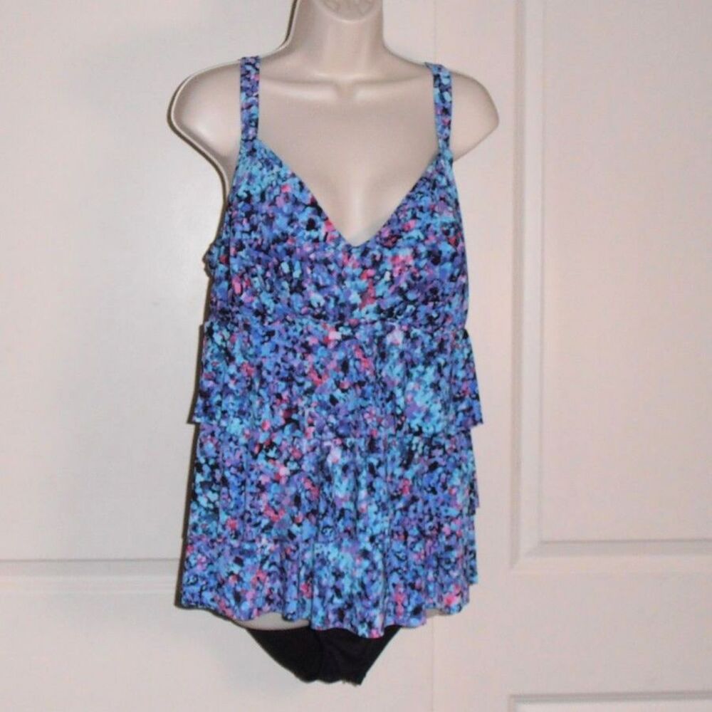 🟢 BAL Harbour Swim Blue Floral Tiered One Piece Swimsuit – Size 18